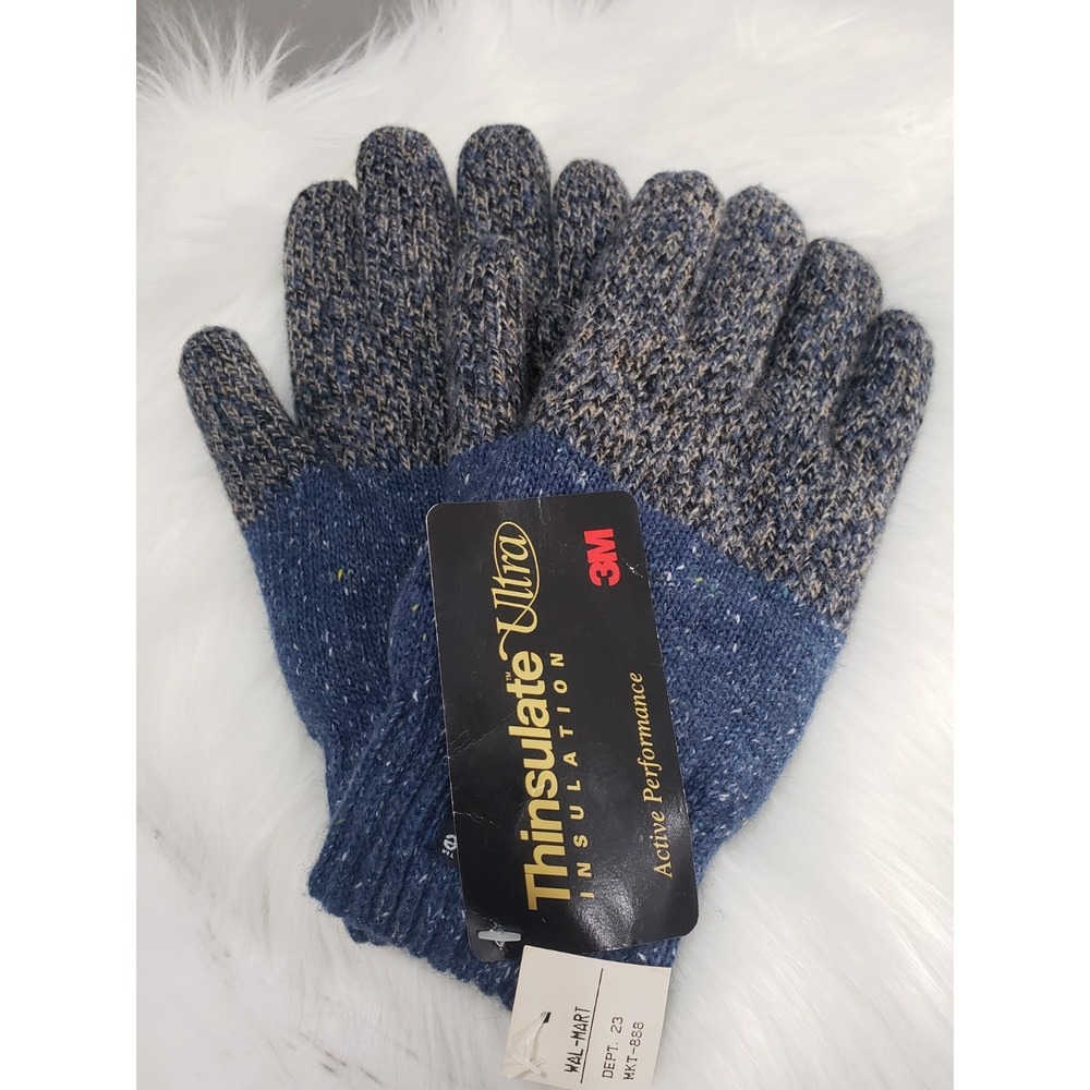 NEW VINTAGE 90s MENS ONE SIZE wool blend thinsulate ultra insulation gloves blue